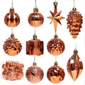 9-piece set of bronze plated Christmas tree ornaments with star and pinecone shapes - Antique Bronze