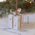 Décoration boîte cadeau de Noël avec flocons rouges, nœud doré et corde de chanvre - Boîte-cadeau en fer blanc (sans lumière)