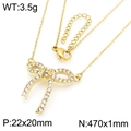 Collar de acero inoxidable dorado con colgante de lazo brillante y diamantes de imitación - Dorado (KN290921-GC)