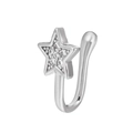 Clip per naso argentata a forma di stella senza foro con strass scintillanti - Stile Stella d'Argento (0125)