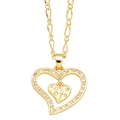 Golden double heart pendant necklace with shimmering crystals on a flat link chain - Double Layer Hollow Heart Style (B)