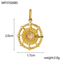 Bohemian gold sunburst pendant with natural clear stone inlay and dimensions in cm - Opal White (WP37026B5)
