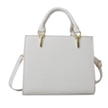 Minimalist white leather handbag with lychee texture and adjustable shoulder strap - White