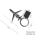 Gunmetal 3D airplane keychain model with metal rectangle tag and split ring pendant - X-1597 Airplane Black
