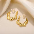Elegant gold C-shaped wavy geometric earrings displayed on beige silk background - E3409G-Gold Artistic Irregular Wave