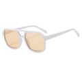 Retro double-bridge sunglasses with thick white frames and orange tinted lenses - White Frame Light Tea Lens