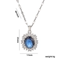 Elegant silver halo necklace with oval deep blue crystal and sparkling zircon halo - 577 Silver Blue Zircon Necklace