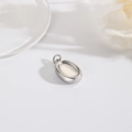Polished silver oval pendant with top link loop, 18k plated metal DIY jewelry accessory - Silver
