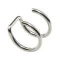Detailed view of silver stainless steel double ring cartilage ear cuff on white background - Steel