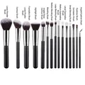Juego profesional de 15 brochas de maquillaje oro rosa con mangos de madera negra mate - Juego Negro Plata Sin Bolsa