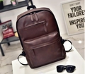 Minimalist dark brown leather backpack for men with wide nylon straps for travel - Style 9805 / Brown