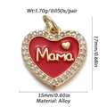 Pendaglio a cuore in smalto rosso Mama con scritte dorate e piccoli cristalli zirconi - Ciondolo Cuore Mama Pieno di Strass Smalto Rosso (CX145-6)