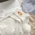 White cotton crew socks with sweet cake embroidery and decorative wavy cuffs - White Cake