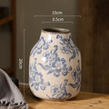 Blue floral ceramic vase with ice crackle glaze, height 20cm for vintage home decor - Blue and White Crackle A086