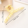Large 11cm yellow and white checkered fabric hair claw clip with measurements shown - Yellow