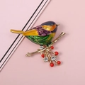 Macro shot of bird brooch with colorful enamel, rhinestones and red berry accents - 5# Blue Pink White Gradient Bird