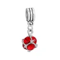 Detailed view of a silver alloy charm pendant with faceted red crystal and 3-ring clasp - 36-Cube Gem