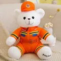 White teddy bear plush toy in orange firefighter uniform with hat and 119 patch - White Rabbit Plush Firefighter Style