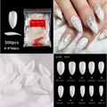 500pcs full cover pointed water drop false nails in white finish with size chart - Natural Color