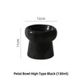 Elevated black ceramic petal cat bowl, tilted ergonomic design for neck protection - Large Version / Black