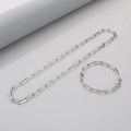 Luxury silver geometric paperclip link necklace and bracelet set with metallic luster - Silver-Style 4 (6mm)