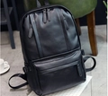 Classic black PU leather backpack with large capacity and buckle detail for casual travel - Style 9808 / Black