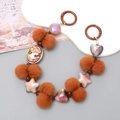 Brown plush ball phone strap with colorful star beads and vintage cameo charm - Brown Cameo Style (K2773)
