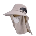 Men's outdoor khaki sun hat with wide brim, face mask, and neck flap for fishing - Beige