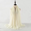 Elegant cream white crinkled cotton linen scarf for women with soft fringed edges - Off-White