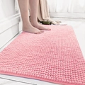 Soft pink chenille bathroom mat with absorbent microfiber texture for anti-slip safety - Dusky Pink