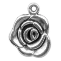 Pendentif rose en alliage argenté pour bijoux DIY avec anneau de fixation supérieur - 1 Pièce Fleur de Rose 13x17mm