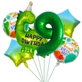 6-piece dinosaur 9th birthday balloon set including green foil dino and star shapes - Dino Birthday Set 9