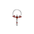 Anneau de piercing argenté avec cœur rouge, ailes de chauve-souris et pendentif - Anneau de nez argent chauve-souris cœur rouge