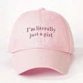 Pink cotton baseball cap with dark pink embroidered I'm literally just a girl text - Light Pink