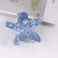 Pinza para el pelo estrella de mar azul con patrones blancos y remolinos de acetato - Patrón de Estrella de Mar Azul Blanco (C9-2-23)