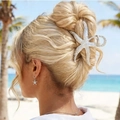 Sparkling silver starfish hair claw clip and matching stud earrings for beach vacations - 7cm / Small Silver Starfish