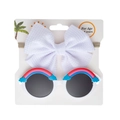 Detail of white waffle fabric headband and rainbow sunglasses set for age 4 kids - White