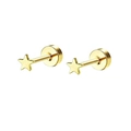 Pair of gold stainless steel star stud earrings with secure screw-back closures - Gold Star Stud Earrings Pair