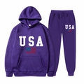 Purple USA flag hooded sweatshirt and matching jogger pants set for men and women - S / Purple