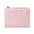 Minimalist pink faux leather short wallet for women with zipper and gold lettering - Pink