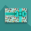 Cartoon ice cream gift wrap with light blue theme and green satin bow decoration - Ice Cream Cone / 50x70cm