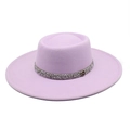 Lavender wool felt fedora with 9.5cm brim featuring crystal band and metal M logo - M (56-58cm) / M Label Rhinestone Fedora (CZY-101) / Taro Purple