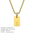 14K gold plated stainless steel square pendant necklace featuring letter S on box chain - Letter S / Gold