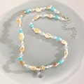 Bohemian seashell necklace with turquoise beads and silver shell pendant detail - Necklace (0169)