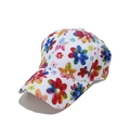 Detailed macro view of white floral print baseball cap with vibrant multi-color flower pattern - M (56-60cm) / Baseball Cap