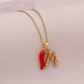 Golden M initial necklace with red pepper pendant and sparkling zircon accents - Letter M(M)