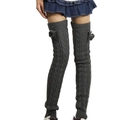 Dark grey cable knit over-knee leg warmers with cute pom-pom drawstring detail - One Size / Dark Gray