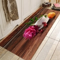 Tappeto assorbente in flanella con stampa 3D di frutta e fiori su fondo effetto legno - 40x60cm / Caffè di Fiori