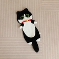 Long black and white plush cat body pillow with green eyes and a small red collar - 65cm Unfilled / Black and White Cat Shell