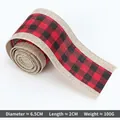 Ruban écossais rouge et noir classique avec bords en toile de jute pour les cadeaux - Carreaux Rouges et Noirs Complets avec Bord en Lin / 2m